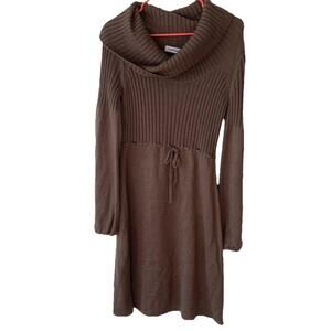 Calvin Klein Wool Blend Tie-Waist Cowl Neck Knit Brown Sweater Dress M Medium